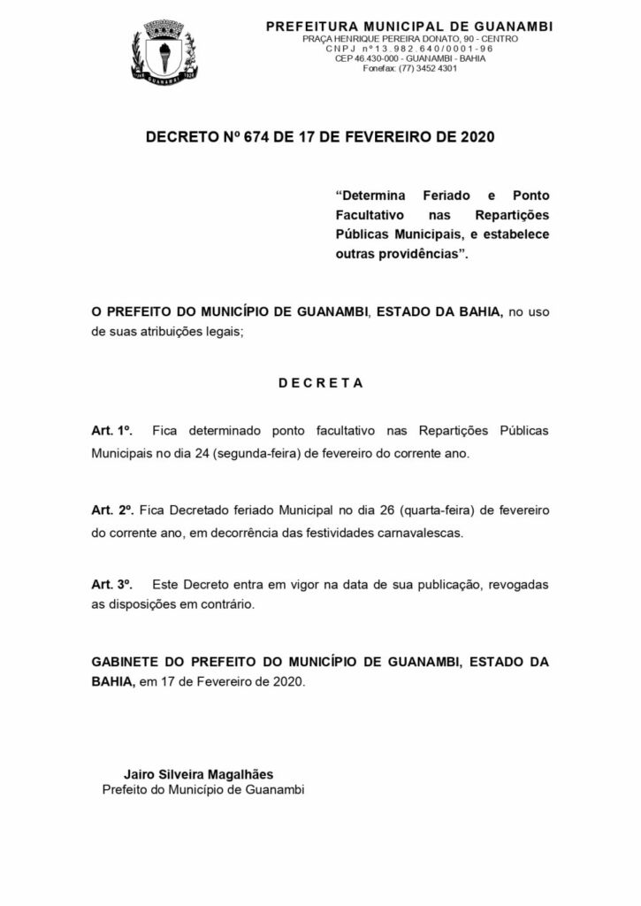 4 35 e1582298564688 Prefeitura de Guanambi regulamenta feriado do período carnavalesco