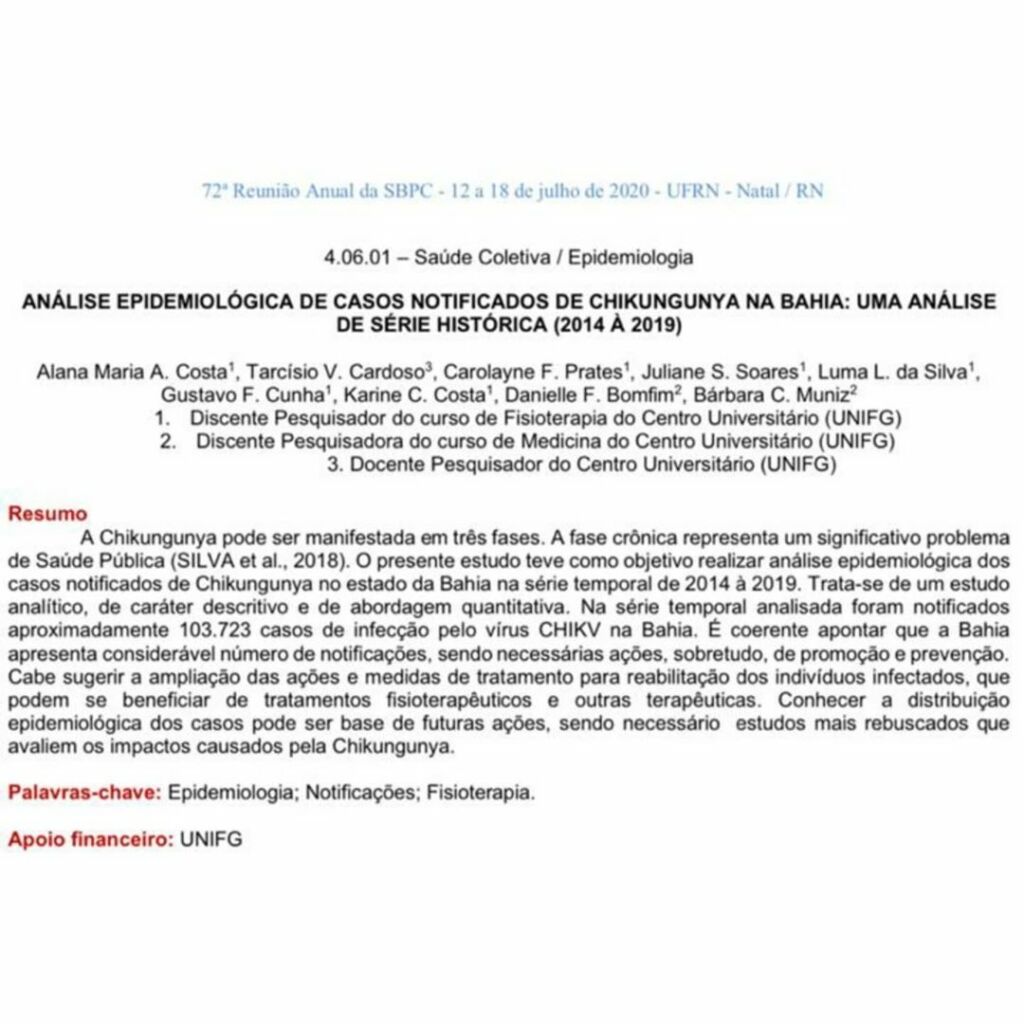 96123731 2889817121074269 4857883910598502694 n 1 Alunos da UniFG realizam pesquisa sobre Casos Notificados de Chikungunya na Bahia