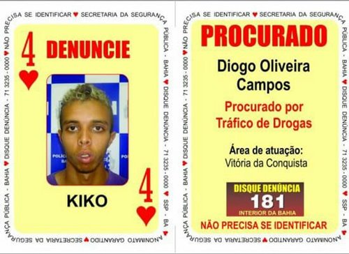 Diogo Oliveira Campos Kiko baralho do crime Acusado de cometer dezenas de homicídios no sudoeste baiano foi preso em São Paulo