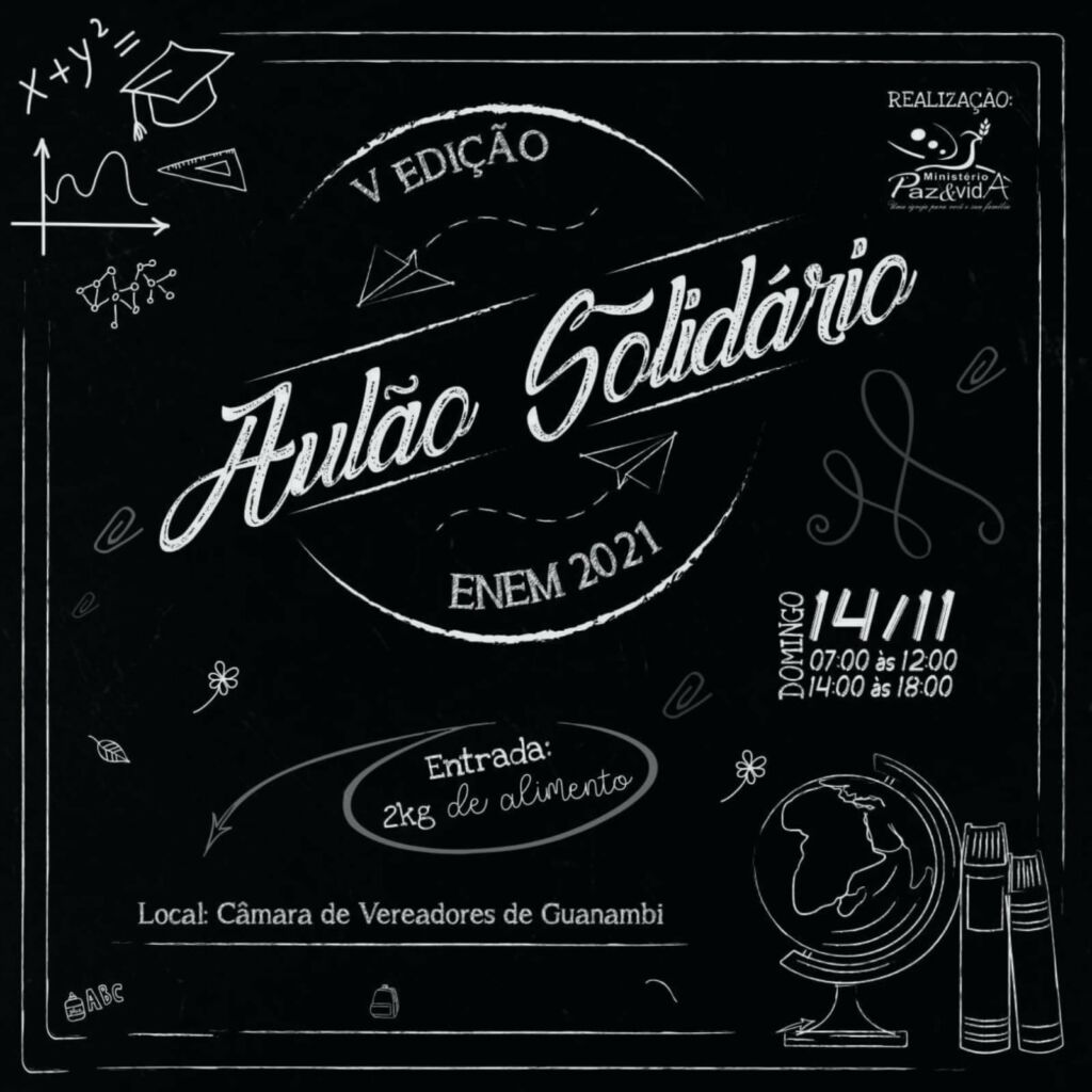 AULAO SOLIDARIO PAZ E VIDA ENEM Ministério Paz e Vida realizará 5º Aulão Solidário para o Enem em Guanambi no dia 14 de Novembro