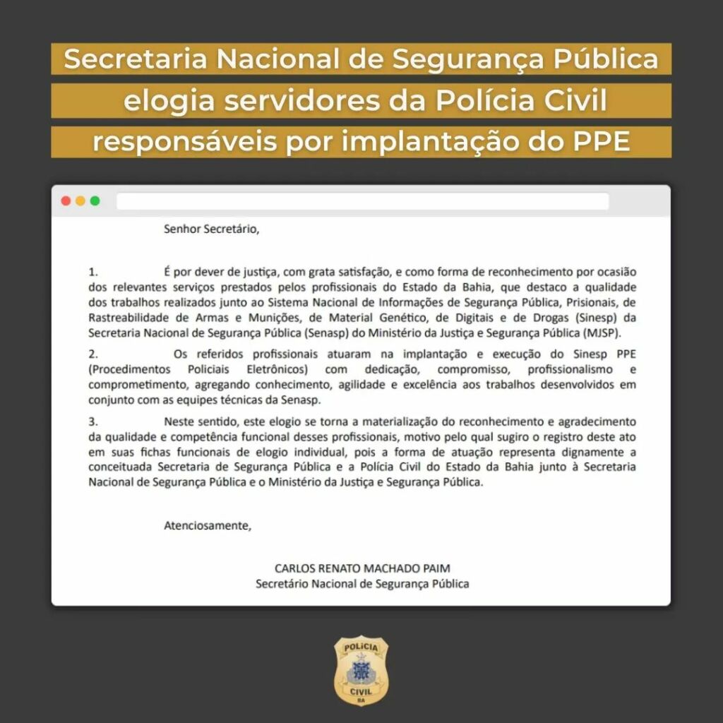 273521290 483649113138579 4353413238678487092 n Secretaria Nacional de Segurança Pública elogia servidores da Polícia Civil responsáveis por implantação do PPW