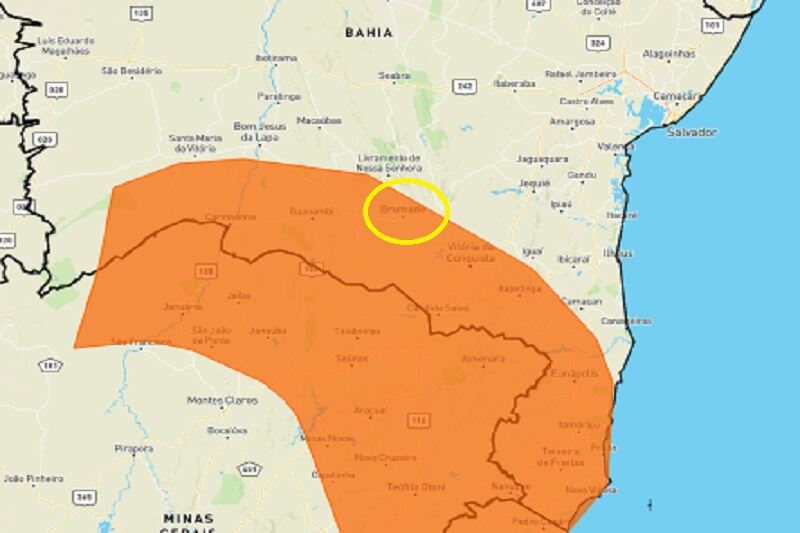 76 alerta brumado Guanambi e Brumado estão entre as regiões com alerta de chuvas intensas, segundo Inmet