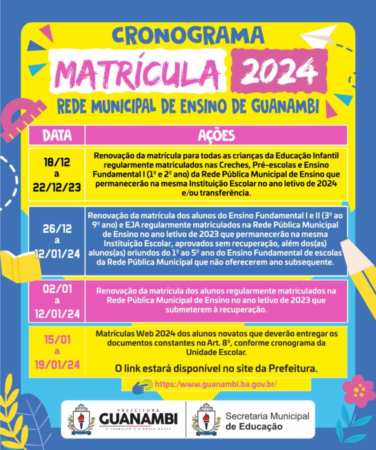 Imagem do WhatsApp de 2023 12 19 as 11.09.35 9039783f Começou nesta segunda-feira (18), o período de matrículas da rede municipal de ensino de Guanambi