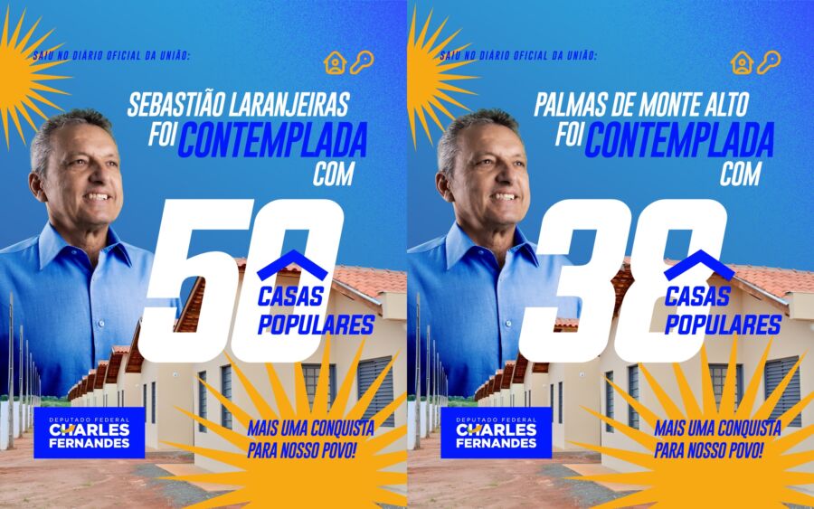 CASAS Deputado Charles Fernandes destaca conquista de 88 casas rurais para Sebastião Laranjeiras e Palmas de Monte Alto pelo Minha Casa, Minha Vida Rural