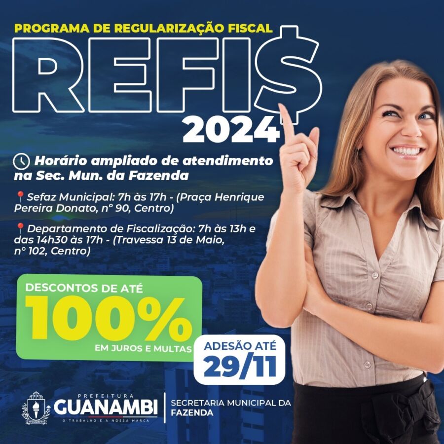 WhatsApp Image 2024 11 18 at 09.44.51 Encerra dia 29/11, prazo de adesão ao REFIS 2024 da PMG, para quitação de débitos tributários com descontos de até 100% em juros e multas